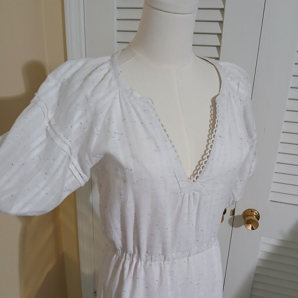 NWT Betsey Johnson XS White Half-Sleeve V-Neck Tiered Maxi dress dots of color